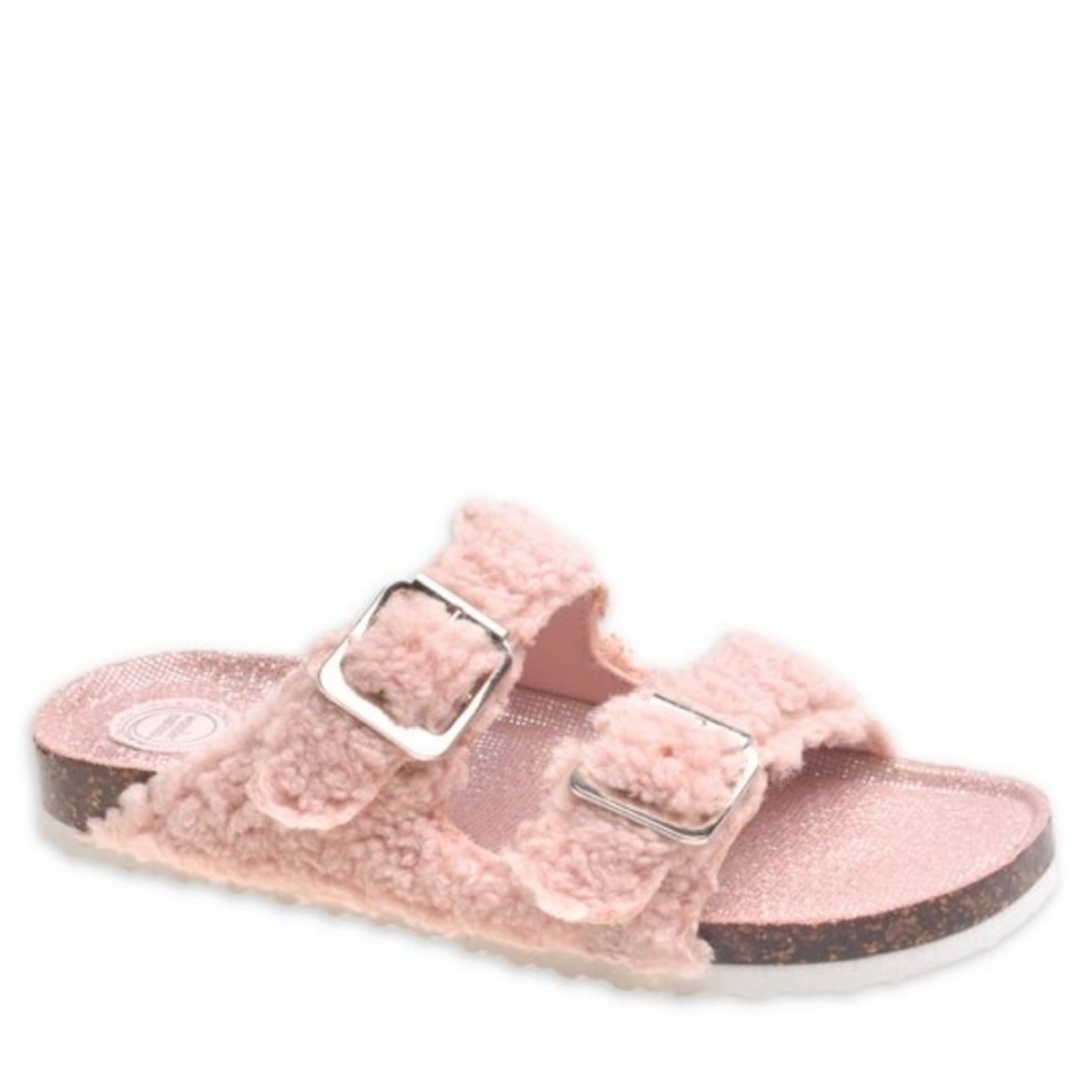 Wonder Nation Girls Two Strap Sherpa Footbed Sandal- Blush